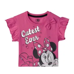 The Souled Store Kids Pink & White Cotton Printed Minnie Mouse T-Shirt image 1