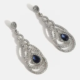 Sohi Blue Stone Silver Rhinestone Drop Earrings image 1