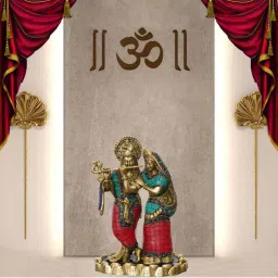 eCraftIndia Colorful Radha Krishna Handcrafted Brass Idol with Stone Work image 2