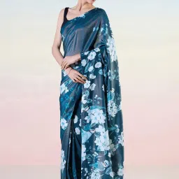 navyasa by liva Green Printed Saree With Unstitched Blouse image 1