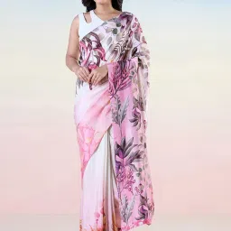 navyasa by liva Pink Printed Saree With Unstitched Blouse image 1