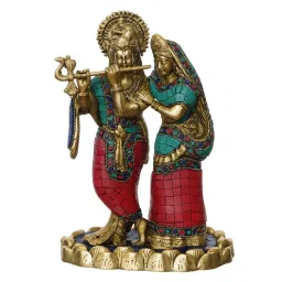 eCraftIndia Colorful Radha Krishna Handcrafted Brass Idol with Stone Work image 3
