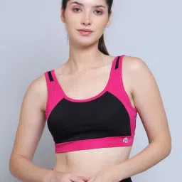 N-Gal Black & Pink Color-Block Sports Bra image 1