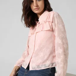 Only Peach Self Design Shirt image 1