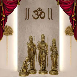 eCraftIndia Ram Darbar - Lord Ram, Sita and Laxman along with Lord Hanuman Handcrafted Brass Idols image 2