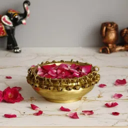 eCraftIndia Handcrafted Brass Designer Urli With Bells image 3