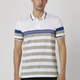Van Heusen White Regular Fit Striped Polo T-Shirt-image-89
