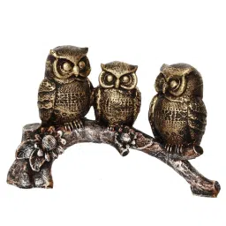 eCraftIndia 3 Owl Sitting on Branch Antique Finish Handcrafted Polyresin Decorative Showpiece image 3