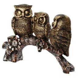 eCraftIndia 3 Owl Sitting on Branch Antique Finish Handcrafted Polyresin Decorative Showpiece image 5