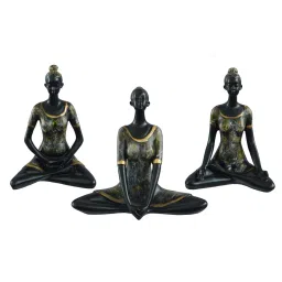 eCraftIndia Set of 3 Ladies in Yoga Pose Antique Finish Handcrafted Decorative Polyresin Showpiece image 3