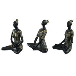 eCraftIndia Set of 3 Ladies in Yoga Pose Antique Finish Handcrafted Decorative Polyresin Showpiece image 5
