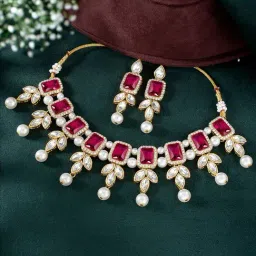 Peora Rani Pink Gold-Plated Kundan Choker Earrings Set-image-31