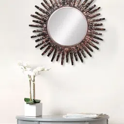 eCraftIndia Brown, Copper and Black Decorative Metal Handcarved Wall Mirror image 1