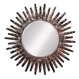 eCraftIndia Brown, Copper and Black Decorative Metal Handcarved Wall Mirror image 2