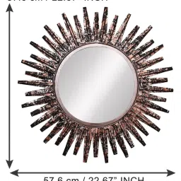 eCraftIndia Brown, Copper and Black Decorative Metal Handcarved Wall Mirror image 3