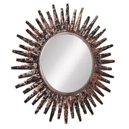 eCraftIndia Brown, Copper and Black Decorative Metal Handcarved Wall Mirror image 4
