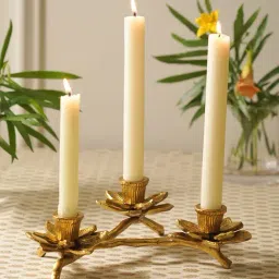 Pure Home and Living Gold 3 Arm Flowe Tapered Candle Holder-image-53