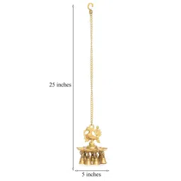 eCraftIndia Brass Peacock Deepak With Bells and Yellow Chain Wall Hanging 7 Oil Wick Diya image 4