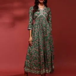 Abhishti Multi Printed 3/4th sleeve Midi Dress image 3