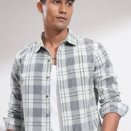 HIGHLANDER Men Comfort Slim Fit Spread Collar Tartan Checked Cotton Casual Shirt-picture-11