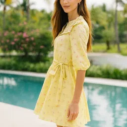 CORSICA Floral Print Ruffled Georgette A-Line Dress image 3