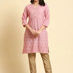 Shree Ethnic Motifs Printed V-Neck Three-Quarter Sleeves Pocket Detailing Straight Kurta-image-17