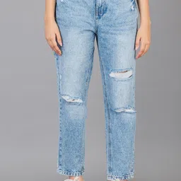 Zaahii Women High-Rise Mildly Distressed Heavy Fade Jeans-image-2