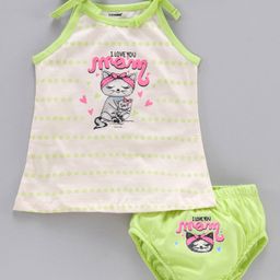 Cucumber Singlet Slip And Bloomer Sets Text Print - Green-picture-3