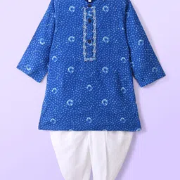 Babyhug 100% Cotton Full Sleeves Kurta With Dobby Dhoti Set Ikat Print & Embroidery - Blue-picture-15