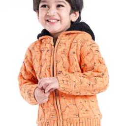 Babyoye 100% Cotton Full Sleeves Sweatjacket Cable Knit - Orange-image-2