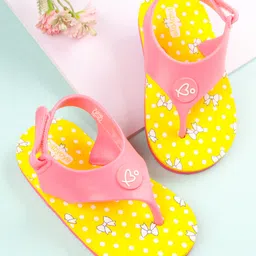 Babyoye Velcro Closure Polka Dots & Bow Printed Flip Flops Bow Print - Yellow-picture-19