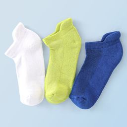 Honeyhap Premium Cotton Bamboo Ankle Length Terry Solid Socks Pack of 3 - Skydiver Bright White & Tendershoots-picture-18