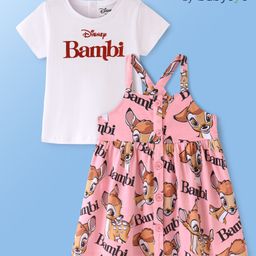 Babyoye Disney Cotton Knit Frock With Half Sleeves  Inner T-Shirt & Bambi Graphics - Pink & White-picture-30