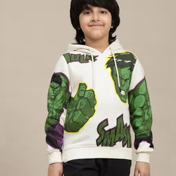 Kidsville Marvel Featuring Full Sleeves Avengers Printed Hoodie - Off White image 1