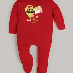 FFlirtygo Christmas Theme Cotton Full Sleeves My First Xmas Printed Romper - Red-picture-27