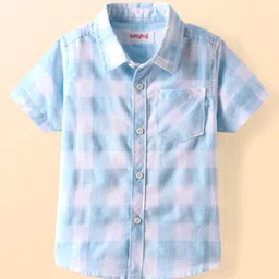Babyhug Cotton Woven Half Sleeves Checkered Shirt - Light Blue-picture-15