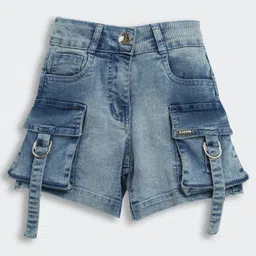 Barbie by Tiny Girl Mild Washed Pocket Detailed Denim Shorts - Light Blue-image-44