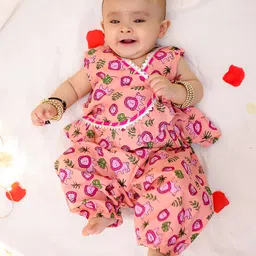BownBee Pure Cotton Woven Sleeveless Lion & Leaves Printed Crop Kurta & Coordinating Harrem Pant Set - Pink-picture-24