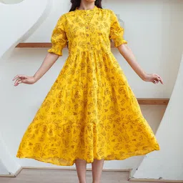 Fashiana Women Printed Puff Sleeve Fit & Flare Midi Dress-picture-13