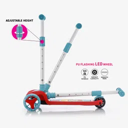 JoyRide Road Runner The Smart and Smooth Stark Kids Skate Scooter, 4-Level Adjustable Handle, Anti-Slip Footplate, 3 PU LED Wheels, Rear Brake RED image 2