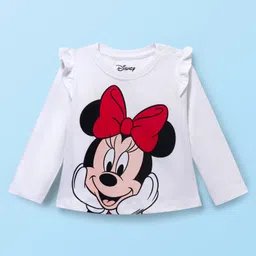 Babyhug Disney Single Jersey Knit Full Sleeves T-Shirt & Legging With Minnie Mouse Graphics & Mesh skirt Detailing - White & Red image 2