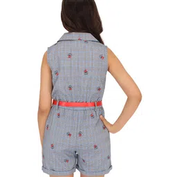 Cutecumber Sleeveless District Checkered & Tulip Embroidered Jumpsuit - Grey image 4