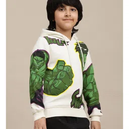 Kidsville Marvel Featuring Full Sleeves Avengers Printed Hoodie - Off White image 4