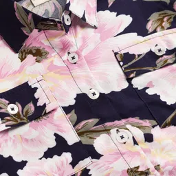 CrayonFlakes Rayon Woven Full Puffed Sleeves Floral Printed Shirt Style Crop Top - Black image 4