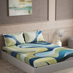 DDecor Elemental Blue & Green Abstract Cotton 145 TC Queen Bedsheet Set-2.54 m x 2.74 m-picture-0
