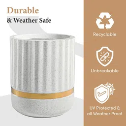 HOMESTIC White Ribbed Round Rotomould Weather-Safe Flower Planter & Drainage Hole image 3