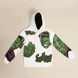 Kidsville Marvel Featuring Full Sleeves Avengers Printed Hoodie - Off White image 5