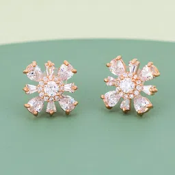 Kushal's Fashion Jewellery Rose Gold-Plated Zircon Studded Floral Shaped Studs-image-84