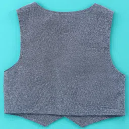 ToffyHouse Half Sleeves Badminton Printed Shirt & Shorts With Bow & Solid Colour Waistcoat - Khaki & Blue image 5