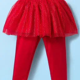 Babyhug Disney Single Jersey Knit Full Sleeves T-Shirt & Legging With Minnie Mouse Graphics & Mesh skirt Detailing - White & Red image 5